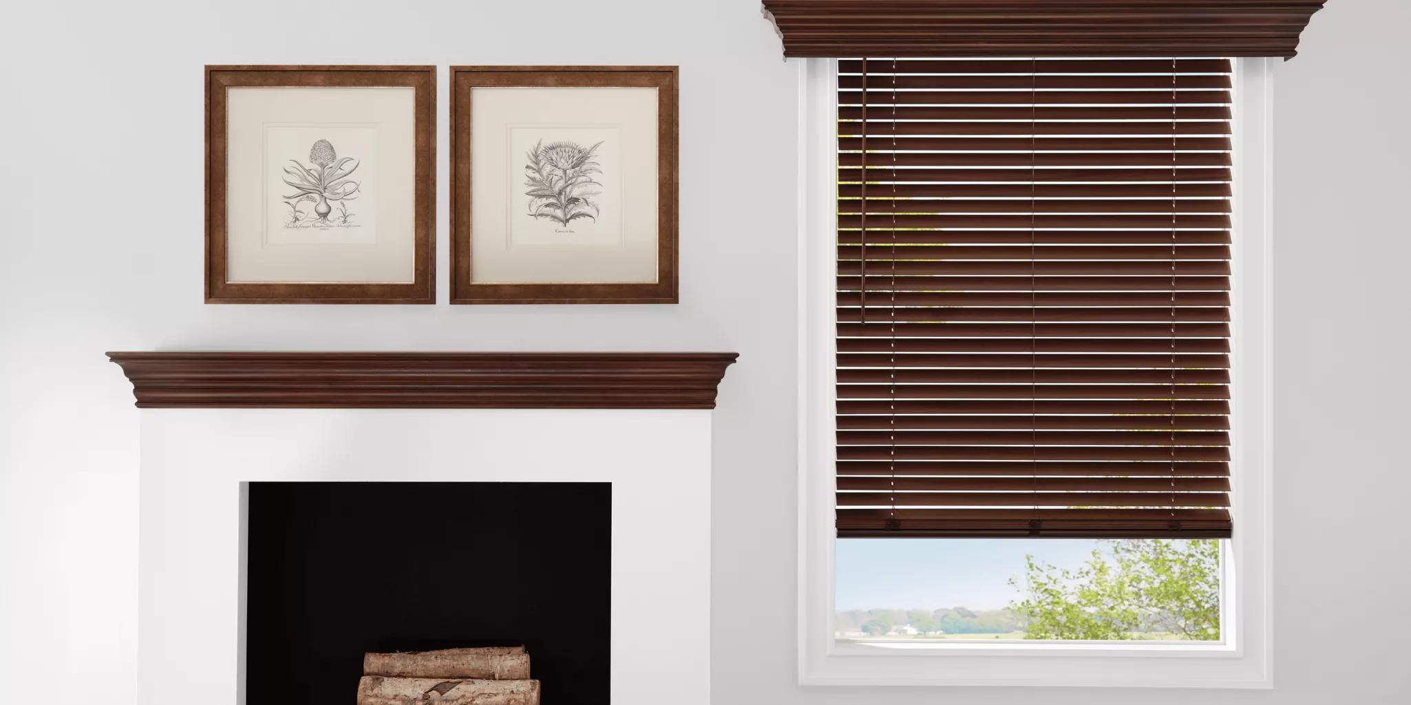 Hunter Douglas Parkland real wood blinds in a sunlit room