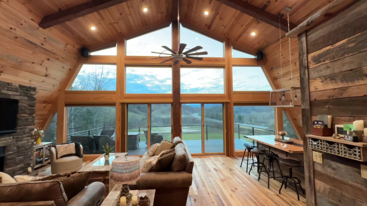 Cathedral and specialty shaped windows in WNC mountain home
